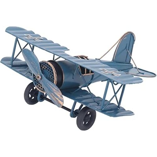 Tyenaza Vintage Blue Iron Airplane Model, Retro Metal Airplane Statue, Office Decor