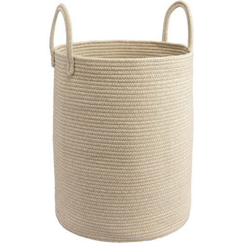 Woven Cotton Rope Laundry basket-15”X20” Laundry Hamper-Rope Storage Basket for Dirty Clothes, Toys and Blankets Perfect for Bathroom, Baby nursery and Living Room Storage (oatmeal)