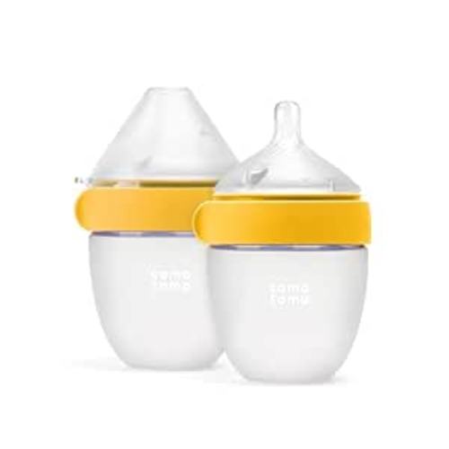 Comotomo Silicone Baby Bottle Gen 2, 5 oz Newborn Slow Flow, Yellow, 2 Pack