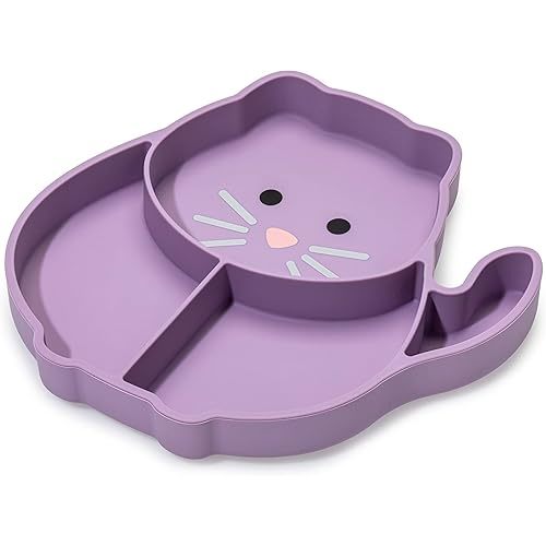 melii Silicone Suction Plate for Babies & Toddlers | Divided Baby Led Weaning Plate, BPA-Free, Non-Toxic, Dishwasher & Microwave Safe, Fits Most High Chairs, 6+ Months (Cat)