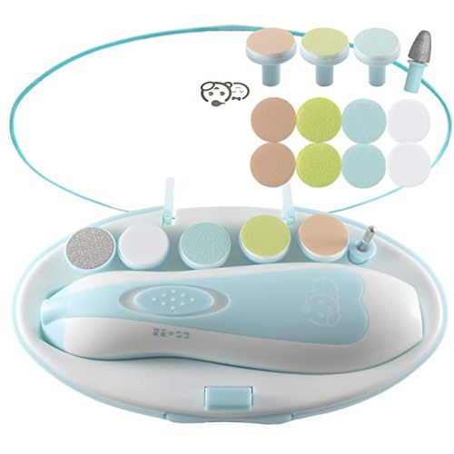Baby Nail Clippers 20 in 1 by Royal Angels Baby | Safe Electric Baby Nail Trimmer, Baby Nail File Kit, Additional Replacement Heads, Newborn Toddler Toes and Fingernails, Trim and Polish (Blue)