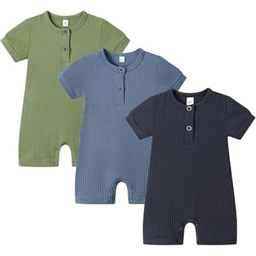 Bafeicao Baby Boy Girl 2/3 Pack Solid Romper Ribbed Short/Long Sleeve Bodysuit Jumpsuit Infant Knitted Outfits Clothes