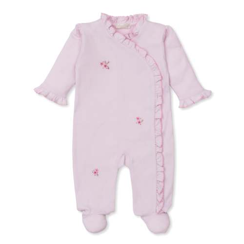 Kissy Kissy Rose Blooms Pink Hand Embroidered Footie