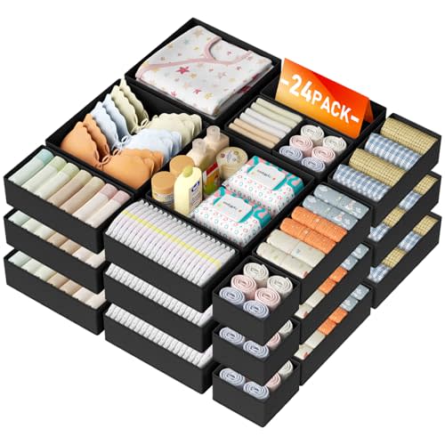 DIMJ Drawer Organizer Clothes Storage - 24 Pack Baby Dresser Organizer for Nursery, Small Fabric Closet Drawer Organizer Bins for Underwears Socks, Foldable Storage Dividers Organization for Bedroom