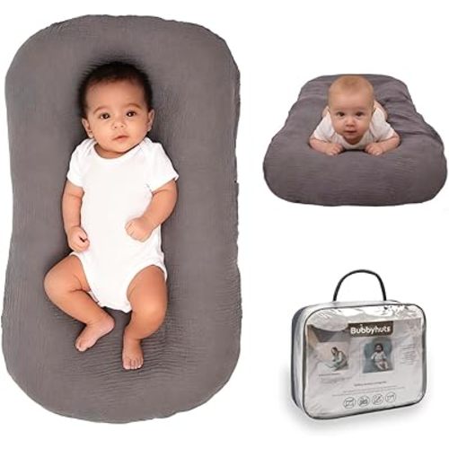 Baby Lounger - Snuggle Cozy Me Infant Lounger for Newborn 0-12 Months, Muslin Cover,Portable Breathable & Soft Baby Nest Lounger for Home and Travel - Grey