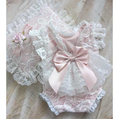 Lace Newborn Romper Set, Photo Prop Outfit with Headband & Pillow, Newborn photo outfit, Newborn Lace romper, Blush pink newborn romper