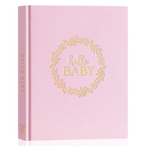 Lanpn Hello Baby Memory Book for Boy Girl - Linen Cover Baby Book Memories Keepsake for New Parents - Newborn Baby First 5 Year Journal Scrapbook Photo Album Baby Milestone Book (Pink, 154 Pages)