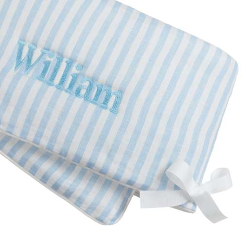 Periwinkle Blue 100% Limerick Linen Striped Crib Rail Cover