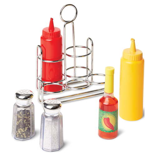 Melissa & Doug 6-pcs Play Set - Realistic Condiments with Stainless Steel Caddy for Imaginative Play