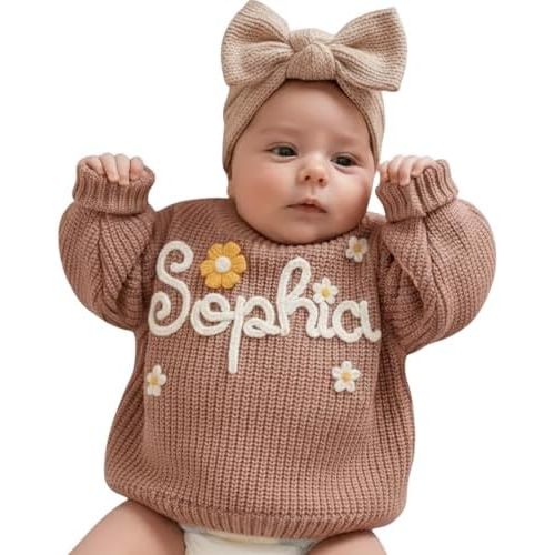 Personalized Baby Sweater with Name Custom Sweater for Newborn Boy Girl Hand-Embroidered Gift for Baby Shower Birthday Xmas
