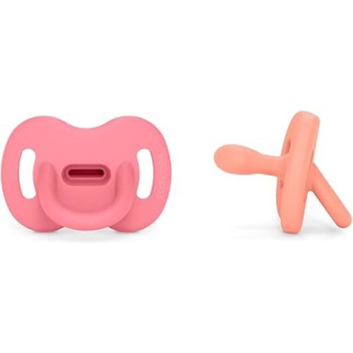 Color Essence SX PRO Silicone Baby Pacifier 2Pk, Made with 100% Soft Silicone, Baby Essentials Perfect for Breastfeeding Babies, Designed in Spain, 6-18 Mths, Fuschia/Peach