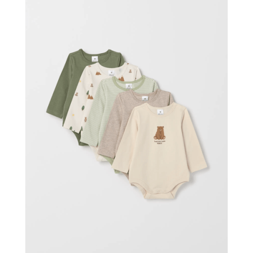 Baby Organic Cotton 5 Pack Print Bodysuit - Forest Bear