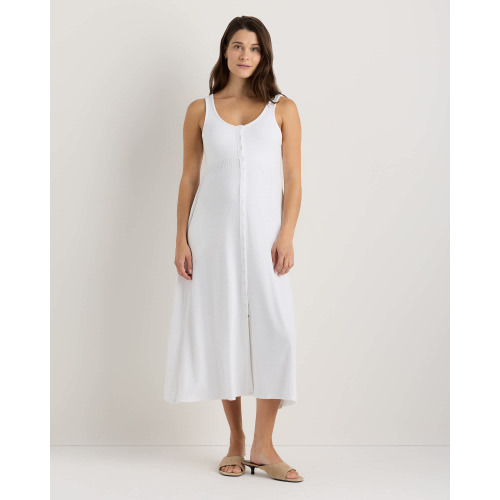Bamboo Maternity Sleeveless Button Front Dress - Maternity in Classic White