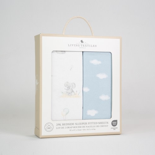 Living Textiles Bedside Sleeper Fitted Sheet 2 Pack Elephant Playtime