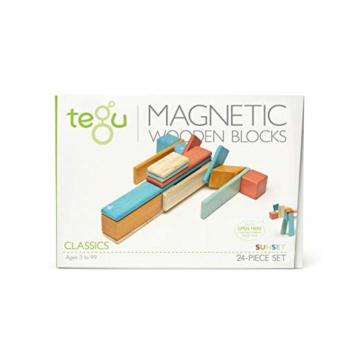 24 Piece Tegu Magnetic Wooden Block Set, Sunset, 1-99 years old
