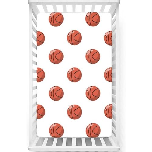 Basketball Themed Fitted Mini Crib Sheets,Portable Mini Crib Sheets Toddler Bed Mattress Sheets -Baby Sheet for Boys Girls,24 x 38 Inch,Cinnamon White Black