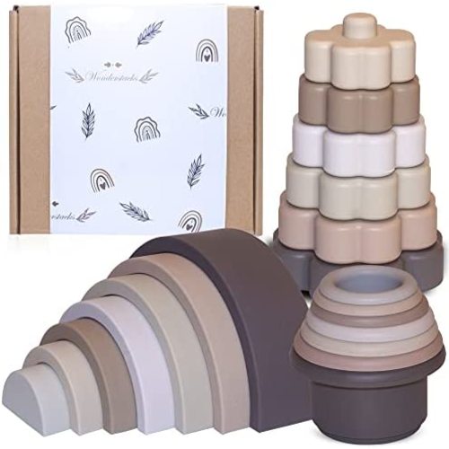 Wonderstacks Stacking Toys Rainbow Stacker Stacking Cups Stacking Rings Baby Toy Baby Girl Gift Neutral Baby Toys Silicone Nesting Toys Early Educational Montessori Baby Building Set (Neutral)