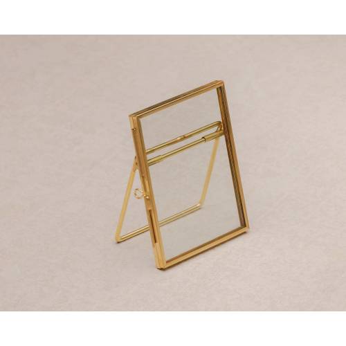 3.5x2.5" Brass & Glass Tabletop Photo Frame in Gold Instant Camera Photo