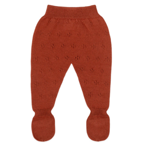 Holey Red Knitted Footed Trousers · Minicoton