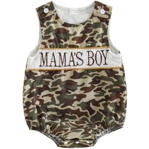 Newborn Baby Boy Summer Clothes Mamas Boy Smocked Bubble Romper Onesie Sleeveless Bodysuit Camo Baby Outfit
