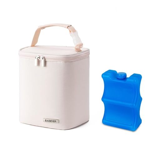 BABEYER Breastmilk Cooler Bag with Ice Pack Fits 4 Baby Bottles Up to 9 Ounce, Baby Bottle Bag Great for Nursing Mom Daycare