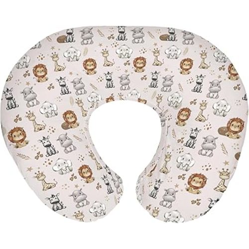 African Safari Animals Baby Nursing Pillow Covers for Boy Girl Lion Elephant Giraffe Hippo Star Leaf Nursery Slipcovers for Breastfeeding Pillows Jungle Animal Soft Stretchy Cover for Newborn Infant
