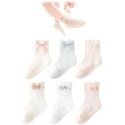 6 Pairs Baby Girls Ruffle Socks for Spring Summer-Mesh Cotton Princess Socks for Toddler Infant 0-6 Years