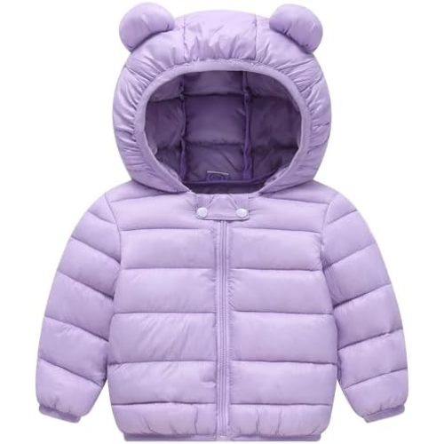 AIWUHE Baby Puffer Jacket Hooded Light Winter Coats Bear Ears Zipper Up Down Coats Outwear for Toddler Boys Girls 6M-4T