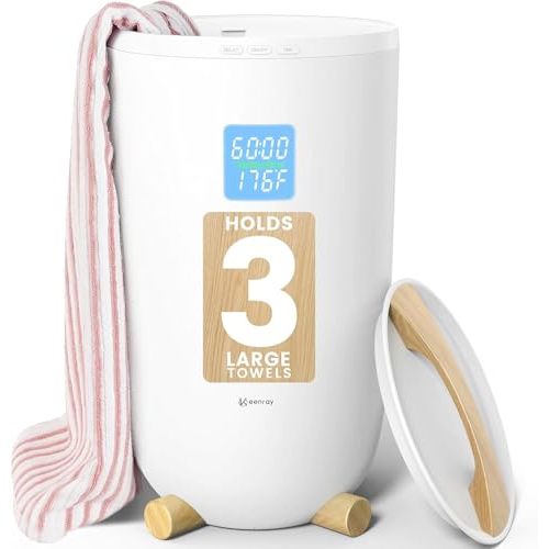 Keenray Large Towel Warmer Bucket, Luxury Towel Warmer for Bathroom, LCD Screen for Time and Temperature, Delay Time Up to 24 Hours, Fits 3 Large Towels, Blankets, Bathrobes, PJ's, Gift for Him & Her
