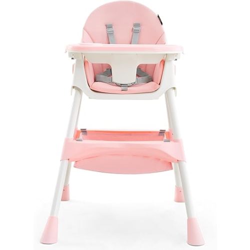HARPPA 6-in-1 Convertible Baby High Chair for Toddlers, Foldable Highchair with Removable Tray for Eating & Playing, Adjustable 5-Point Safety Harness, Toddler High Chair with PU Cushion, Soft Blush
