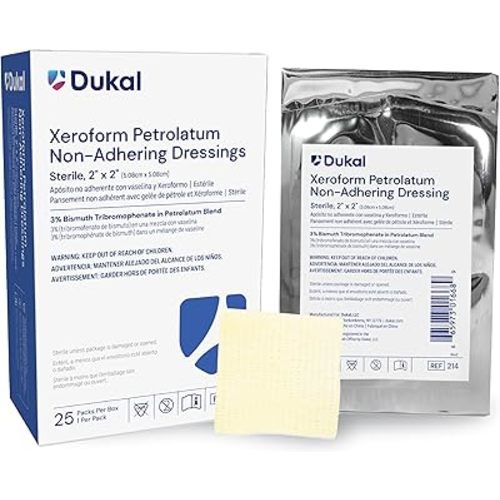 Dukal 214 Xeroform Petrolatum Gauze, Sterile, 2" W x 2" L 25 Count (Pack of 1)