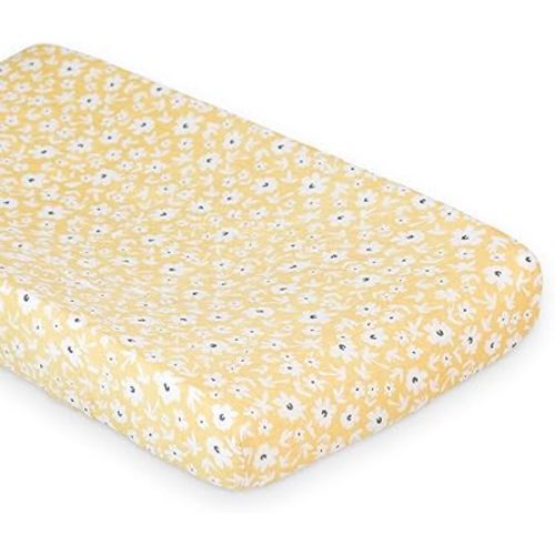 Lulujo Muslin Change Pad Cover - Fitted Changing Pad Cover for Boys and Girls -32"x17", 1 Pack (Yellow Wildflowers)