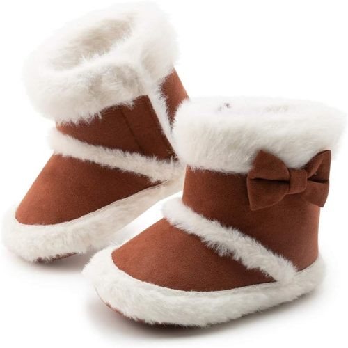 Infant Unisex Warm Fur Lining Soft Boots Baby Winter Ankle Non-Slip Rubber Texture Sole Toddler Winter Snow Crib Shoes