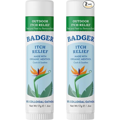 Badger Bug Bite Itch Relief Stick, Natural & Organic Anti Itch Cream for Bug Bites, Rashes & Poison Ivy, Fast Itchy Skin Relief After Bite, Works Great, Smells Great, Easy to Use, .6 oz, 2-Pack