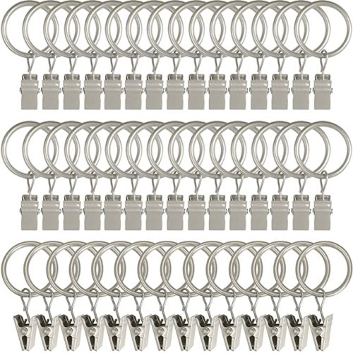 44 Pack Curtain Rings with Clips, Curtain Clip Rings Hooks, Bow Hanger Clips for Hanging Drapery Drapes Bows, Ring 1 inch Interior Diameter, Fits up to 5/8" Rod, Matte Silver