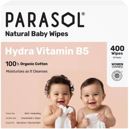 Parasol 100% Organic Cotton Hydra Vitamin B5 Baby Wipes - 10 Packs - 400ct: Hypoallergenic, Vegan, Sensitive Skin