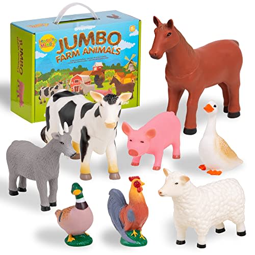 Learning Minds Set of 8 Jumbo Farm Animal Figures | Farm Animals for Toddlers Age 1-3 - Farm Toy for Kids Age 18 Months Plus - Animal Toys for Kids 1,2,3 Years Old