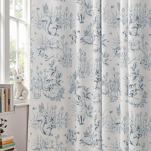 jinchan Blue Blackout Curtains 84 Inch Whimsical Back Tab 2 Panels
