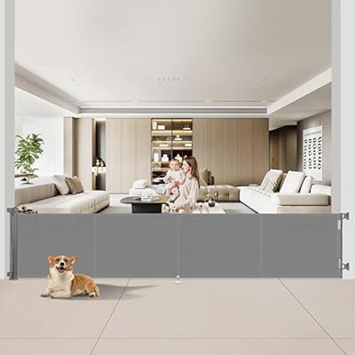 200 inch Retractable Baby Gates 37 inch Tall, Retractable Gate with Reinforced Strip Design to Prevent Crawling Through, 16 FT Outdoor Retractable Gates, Extra Wide Retractable Gate for Garage