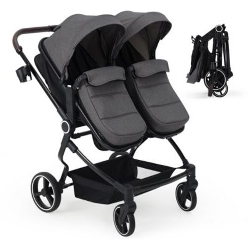 Double Stroller for Twins, Foldable Baby Travel Stroller with High Landscape Seat, Adjustable Canopy & Recline