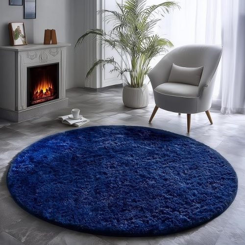 PAGISOFE Round Rugs 5Ft,Fluffy Blue Rugs for Bedroom Living Room,Furry Rugs for Girls Boys Room,Fuzzy Rug for Nursery,Circle Rug for Kids Room,Shag Cute Carpet for Playroom, Baby Navy