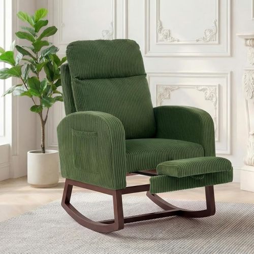 Garvee Nursery Rocking Chair with Adjustable Footrest & Side Pocket