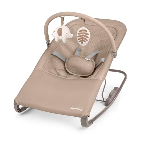 Ingenuity Nestle Vibrating Rocker, Lightweight Foldable Infant Seat with Breathable Fabric, 2-Position Recline, Mini Vibration Unit, 5-Point Harness