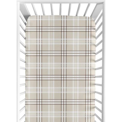 Sweet Jojo Designs Boy, Girl, Unisex/Gender Neutral Baby Fitted Crib Sheet Gingham Plaid Taupe and White