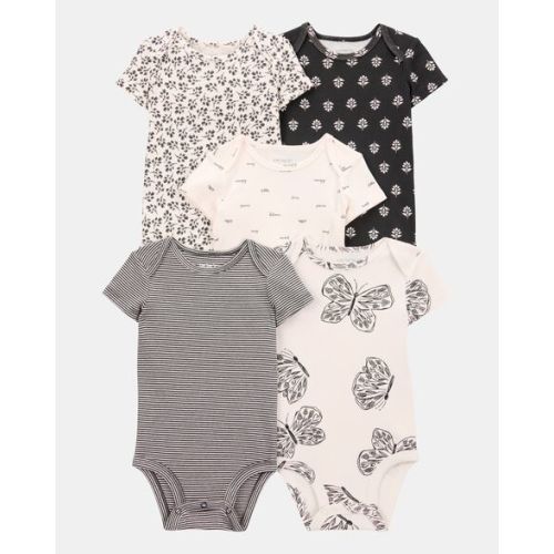 5-Pack Striped Butterfly Short-Sleeve Cotton Bodysuits - Black/White - Carter's | Carter's