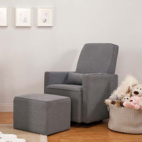 DaVinci Olive Upholstered Swivel Glider with Bonus Ottoman in Dark Grey
