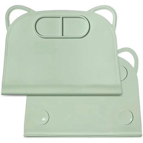 Domensi 1 Pack Silicone Suction Placemat with Teething Edge Bumper/Spill for Baby Toddlers Kids with Storage Bag, Non-Slip Dinning Table Mat, Dishwasher Safe for Table (Green)