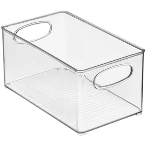 mDesign Plastic Stackable Kitchen Organizer - Storage Bin with Handles for Refrigerator, Freezer, Cabinet, and Pantry Shelves Organization - Food Container - Ligne Collection - 4 Pack - Clear