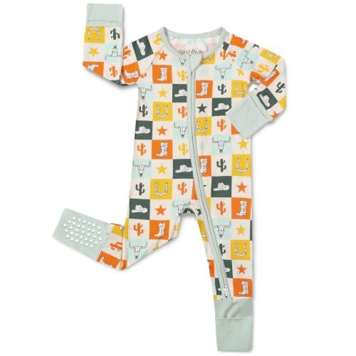 babee Reshinee Bamboo Viscose Baby Footie Pajama, Zipper Sleeper Boys Girls | Sleep & Play Romper with 2-Way Zipper, Fold-Over Mittens & Foot Cuffs with Grips, Tagless, Convertible, All-Season, 0-24M