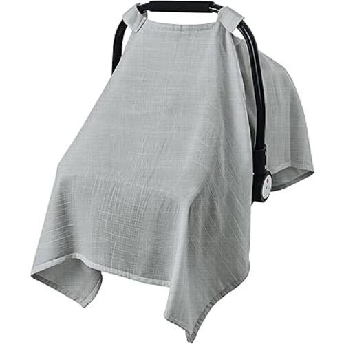 Baby Car Seat Cover, 100% Muslin Carseat Cover, Universal Carseat Covers Baby, Infant Car Seat Cover for Sun, Bug, and Comfort Protection (Grey)